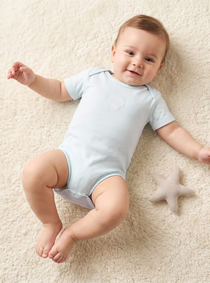 Juniors Cotton Crew Neck Short Sleeves Bodysuit with Seashell Embroidery-baby-girls-clothing-bodysuits-image-1