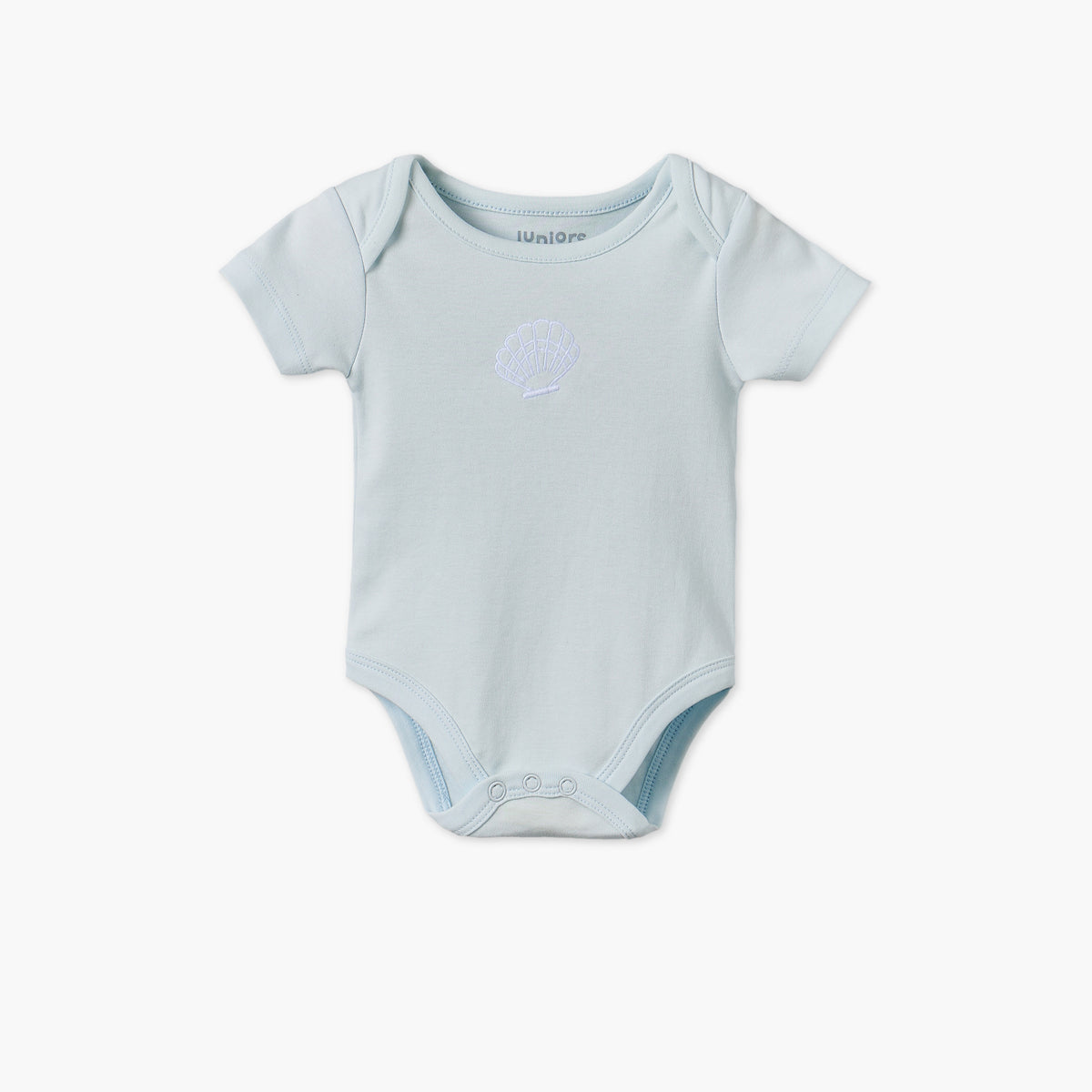 Juniors Cotton Crew Neck Short Sleeves Bodysuit with Seashell Embroidery