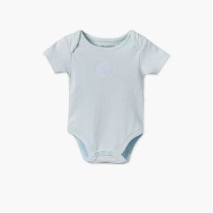 Juniors Cotton Crew Neck Short Sleeves Bodysuit with Seashell Embroidery