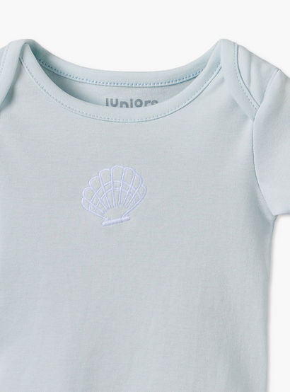 Juniors Cotton Crew Neck Short Sleeves Bodysuit with Seashell Embroidery-baby-girls-clothing-bodysuits-image-4