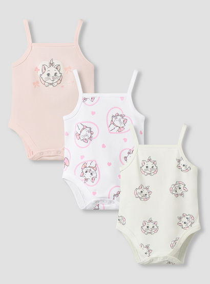 Pack of 3 Disney Square Neck Strappy Bodysuit with Marie Print-baby-girls-clothing-bodysuits-image-1