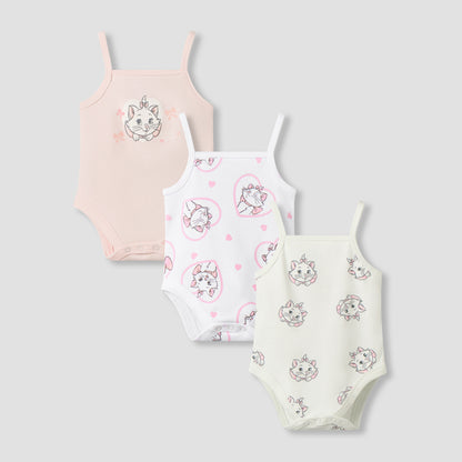 Pack of 3 Disney Square Neck Strappy Bodysuit with Marie Print - Pink / 12-18 mths