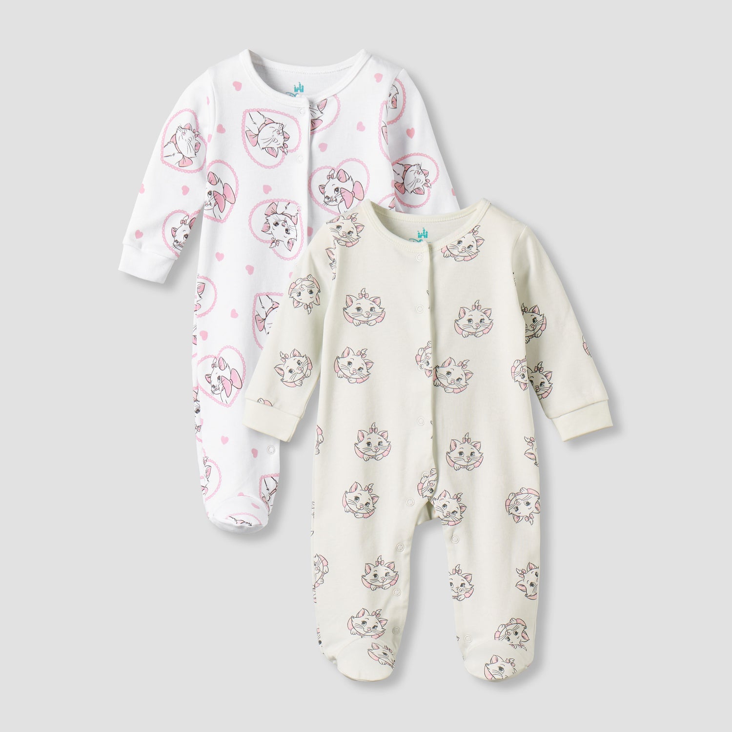 Pack of 2 Disney Cotton Round Neck Long Sleeves Sleepsuit with Marie Print - Multicolour / 9-12 mths