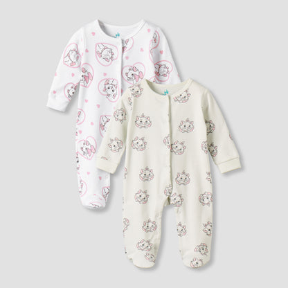 Pack of 2 Disney Cotton Round Neck Long Sleeves Sleepsuit with Marie Print - Multicolour / 9-12 mths