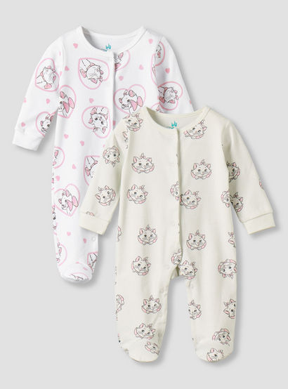 Pack of 2 Disney Cotton Round Neck Long Sleeves Sleepsuit with Marie Print-baby-girls-clothing-nightwear-sleepsuits-image-1