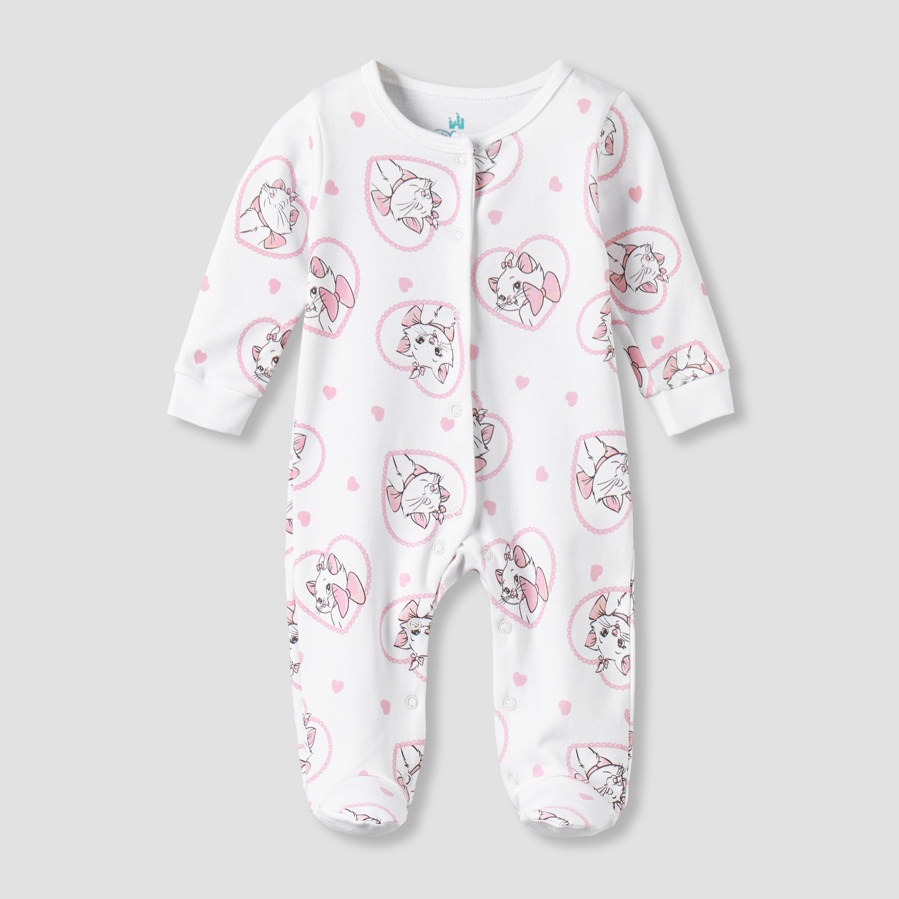Pack of 2 Disney Cotton Round Neck Long Sleeves Sleepsuit with Marie Print