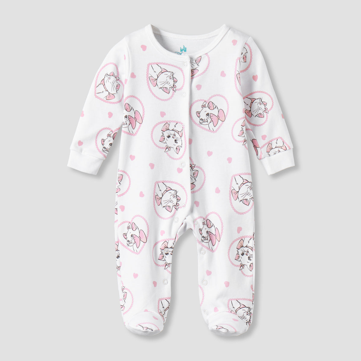 Pack of 2 Disney Cotton Round Neck Long Sleeves Sleepsuit with Marie Print