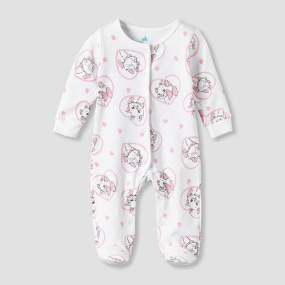 Pack of 2 Disney Cotton Round Neck Long Sleeves Sleepsuit with Marie Print