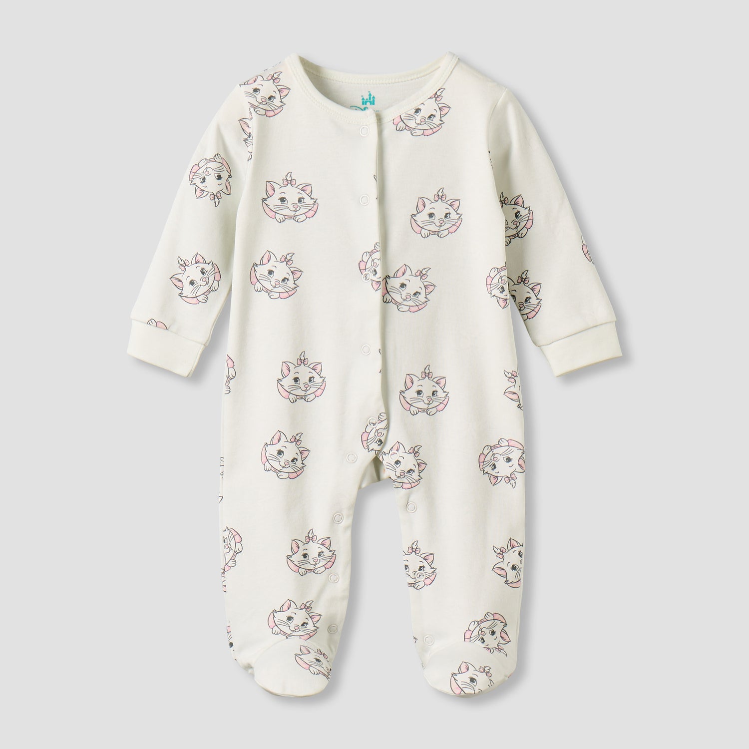 Pack of 2 Disney Cotton Round Neck Long Sleeves Sleepsuit with Marie Print