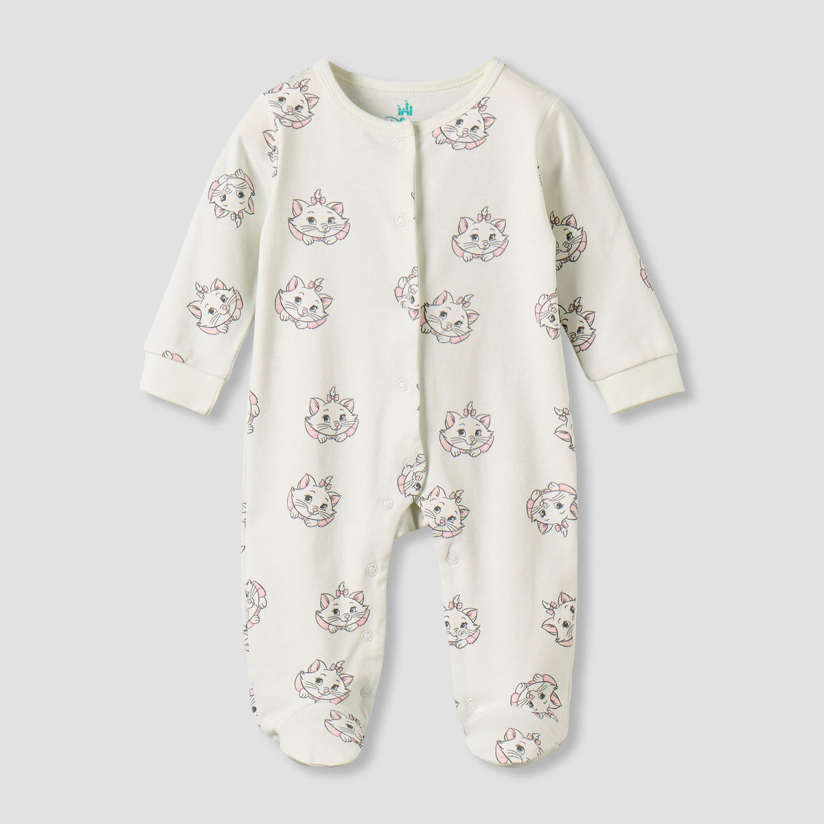 Pack of 2 Disney Cotton Round Neck Long Sleeves Sleepsuit with Marie Print