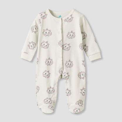 Pack of 2 Disney Cotton Round Neck Long Sleeves Sleepsuit with Marie Print