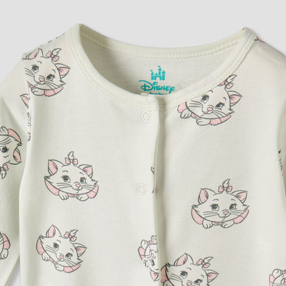 Pack of 2 Disney Cotton Round Neck Long Sleeves Sleepsuit with Marie Print