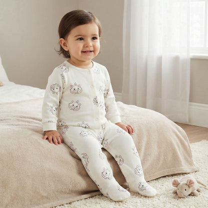 Pack of 2 Disney Cotton Round Neck Long Sleeves Sleepsuit with Marie Print