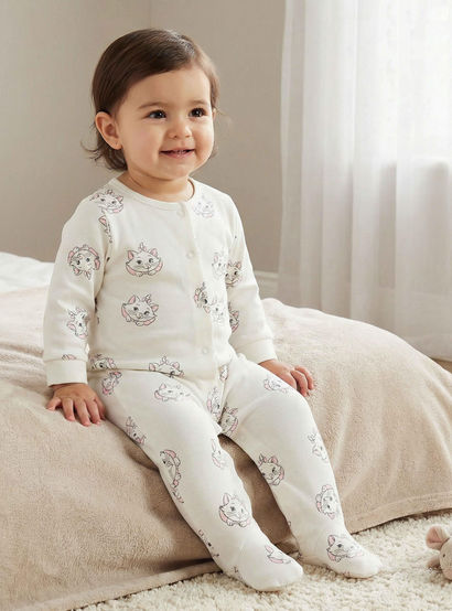 Pack of 2 Disney Cotton Round Neck Long Sleeves Sleepsuit with Marie Print-baby-girls-clothing-nightwear-sleepsuits-image-2