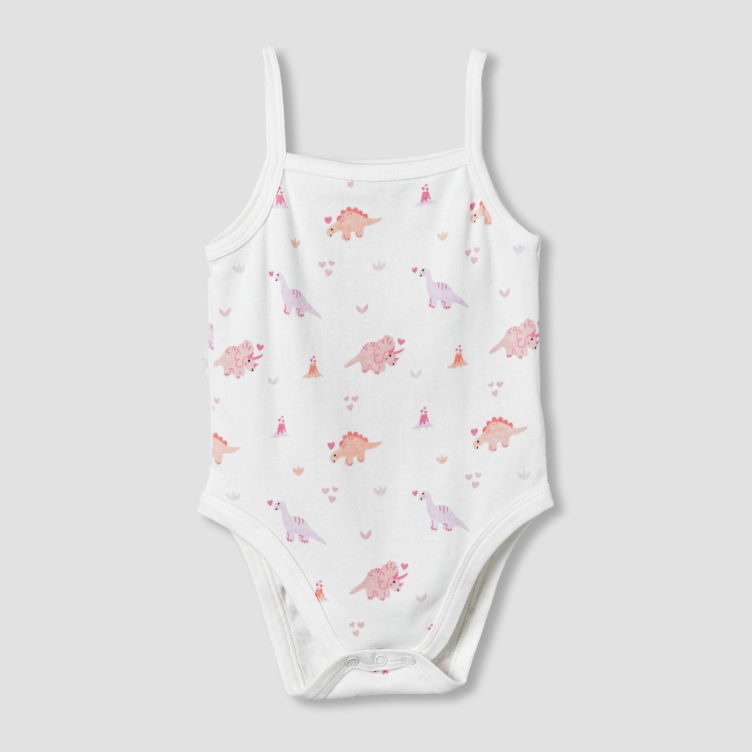 Pack of 3 Juniors Cotton Strappy Bodysuit with Dinosaur Print