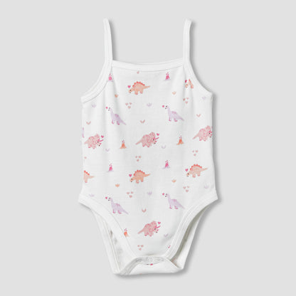 Pack of 3 Juniors Cotton Strappy Bodysuit with Dinosaur Print