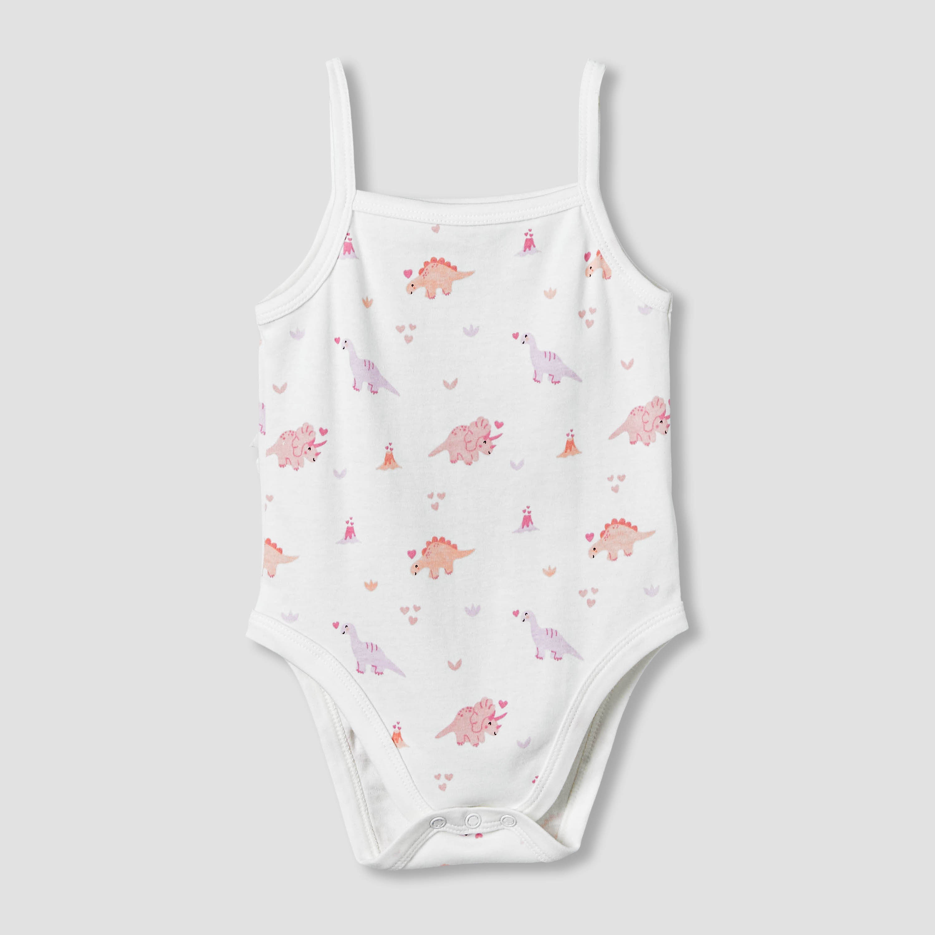 Pack of 3 Juniors Cotton Strappy Bodysuit with Dinosaur Print