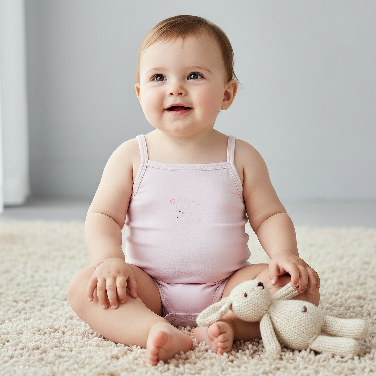 Pack of 3 Juniors Cotton Strappy Bodysuit with Dinosaur Print