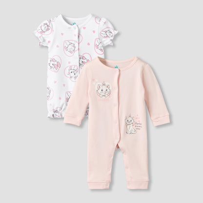 Set of 2 Disney Cotton Round Neck Sleepsuit and Romper with Marie Print - Multicolour / 12-18 mths