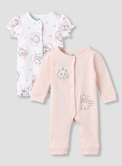 Set of 2 Disney Cotton Round Neck Sleepsuit and Romper with Marie Print-baby-girls-clothing-nightwear-sleepsuits-image-1