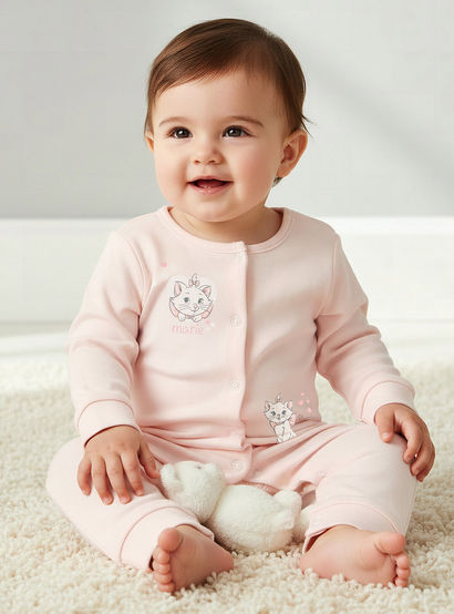 Set of 2 Disney Cotton Round Neck Sleepsuit and Romper with Marie Print-baby-girls-clothing-nightwear-sleepsuits-image-2
