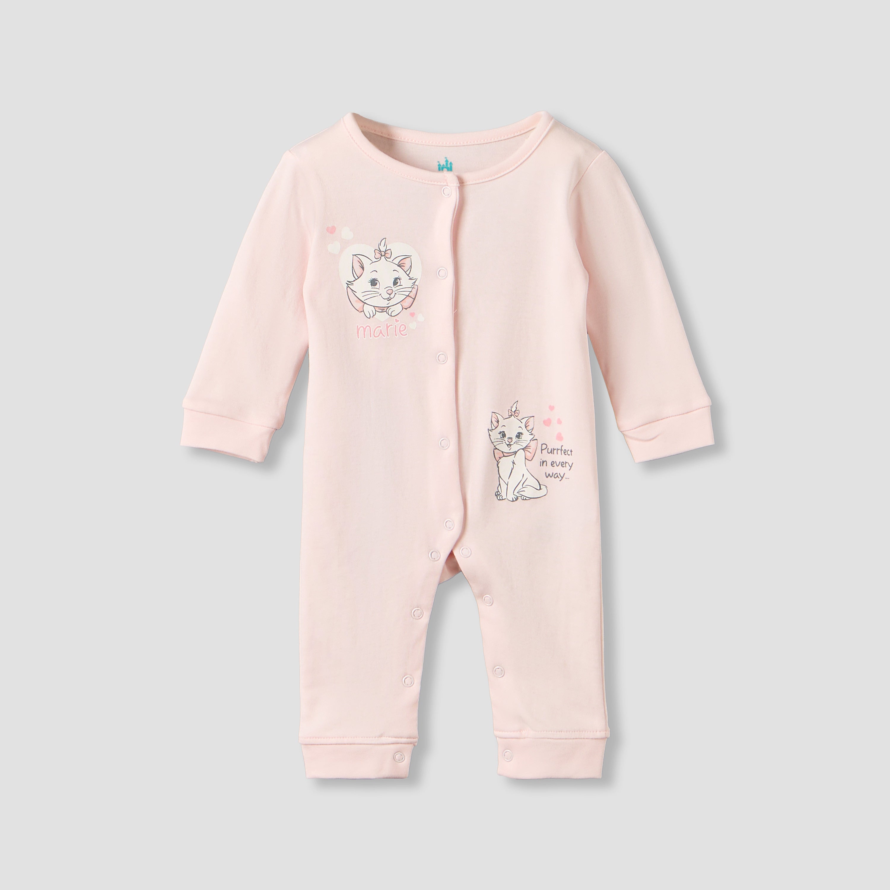 Set of 2 Disney Cotton Round Neck Sleepsuit and Romper with Marie Print