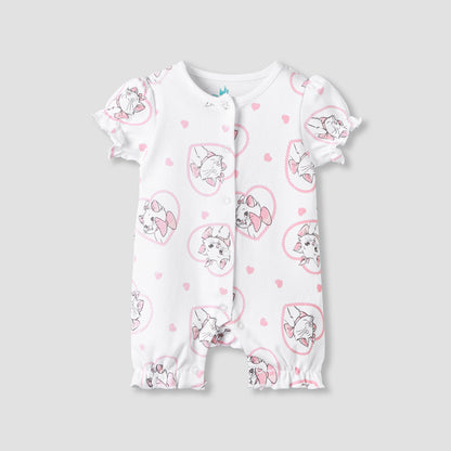 Set of 2 Disney Cotton Round Neck Sleepsuit and Romper with Marie Print