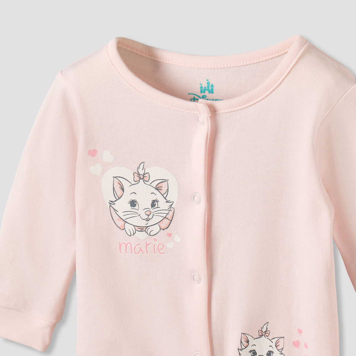 Set of 2 Disney Cotton Round Neck Sleepsuit and Romper with Marie Print