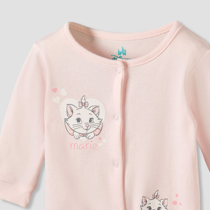 Set of 2 Disney Cotton Round Neck Sleepsuit and Romper with Marie Print