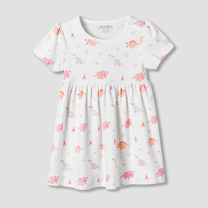 Pack of 2 Juniors Round Neck A-line Dress with Print