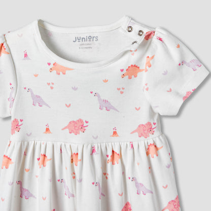Pack of 2 Juniors Round Neck A-line Dress with Print