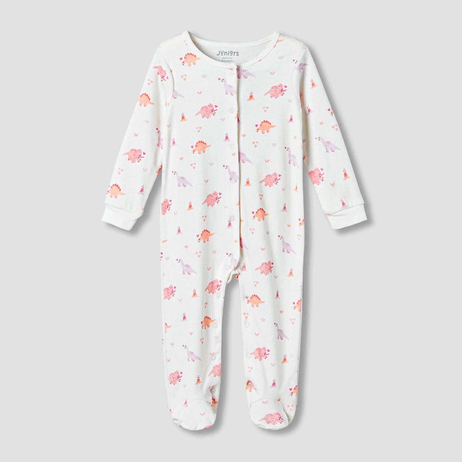 Pack of 2 Juniors Cotton Round Neck Long Sleeves Sleepsuit with Print