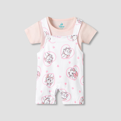 Disney Round Neck Short Sleeves T-shirt and Dungaree Set with Marie Print
