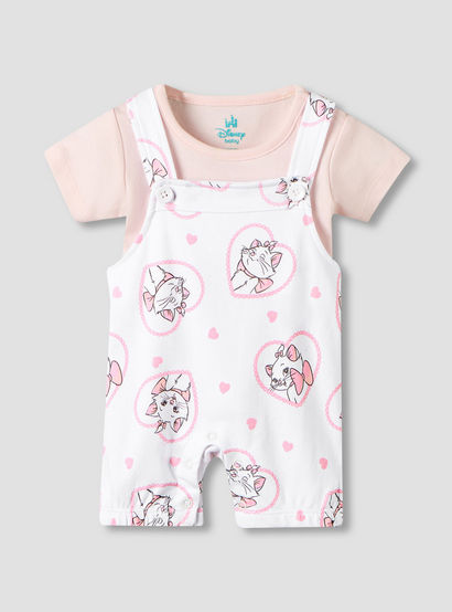 Disney Round Neck Short Sleeves T-shirt and Dungaree Set with Marie Print-baby-girls-clothing-setsandcoords-image-2