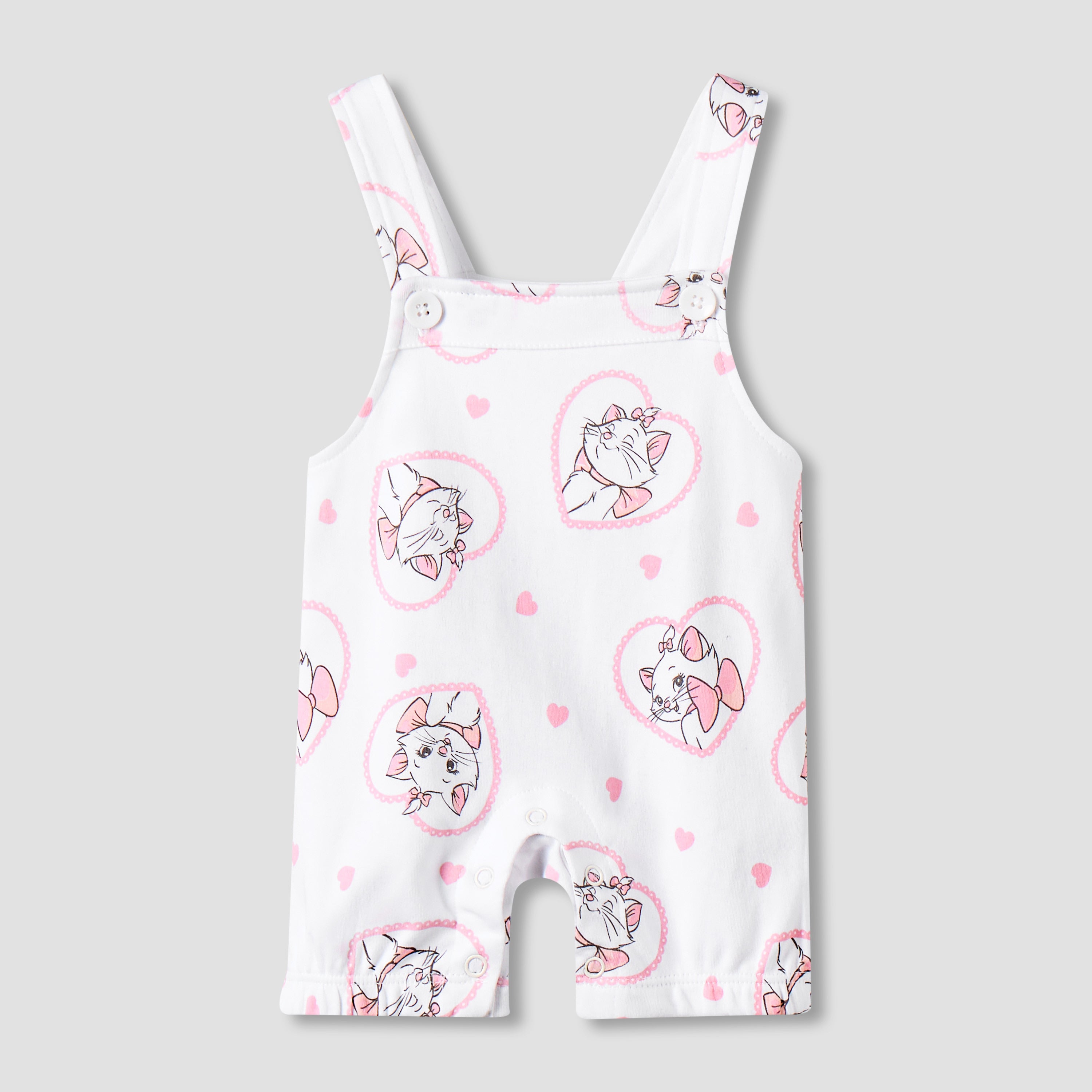 Disney Round Neck Short Sleeves T-shirt and Dungaree Set with Marie Print
