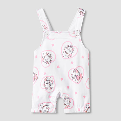 Disney Round Neck Short Sleeves T-shirt and Dungaree Set with Marie Print