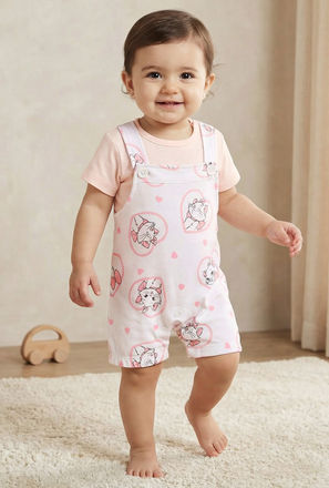 Disney Round Neck Short Sleeves T-shirt and Dungaree Set with Marie Print