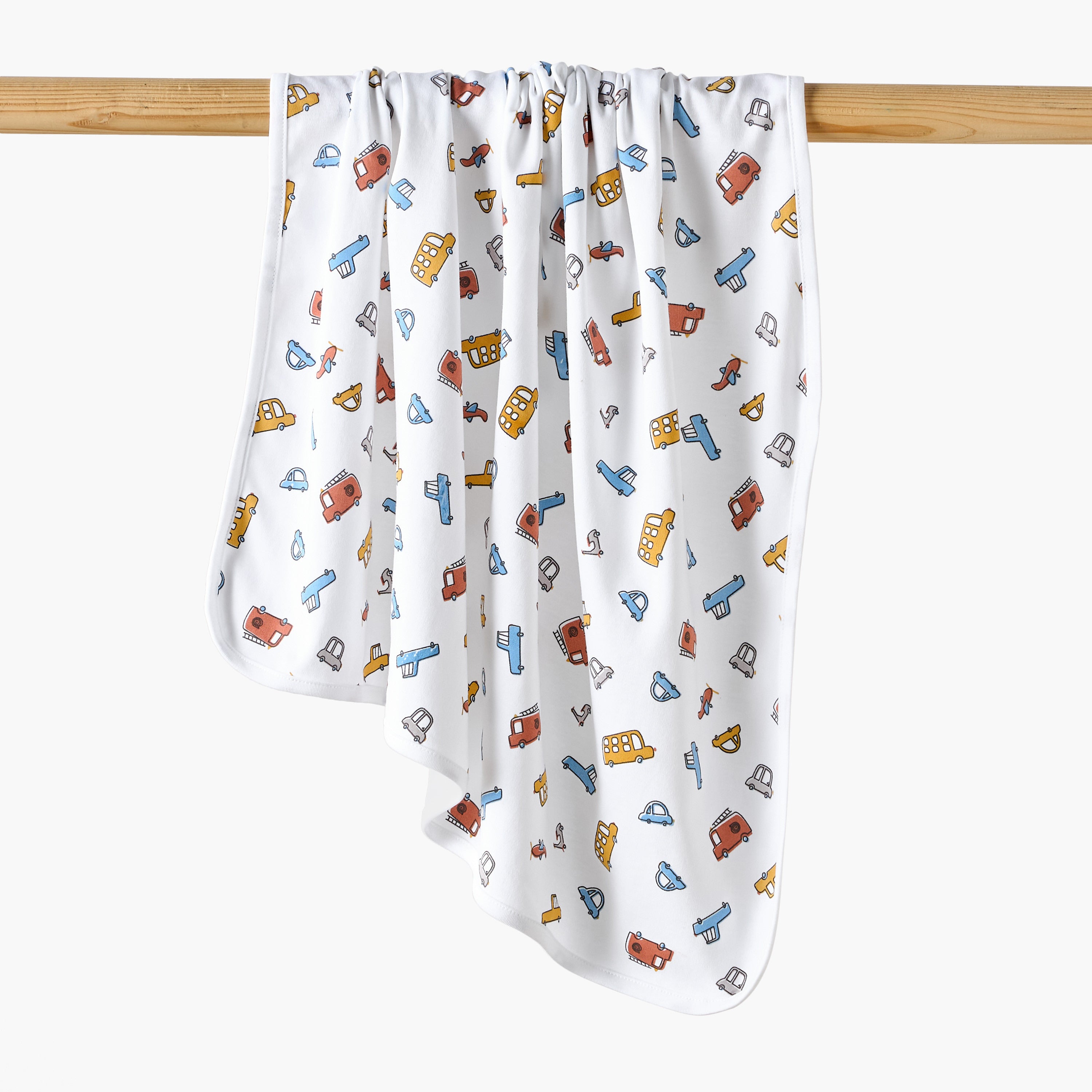 Juniors All-Over Vehicle Print Receiving Blanket - White / 0-6 mths