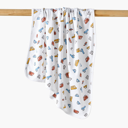 Juniors All-Over Vehicle Print Receiving Blanket - White / 0-6 mths