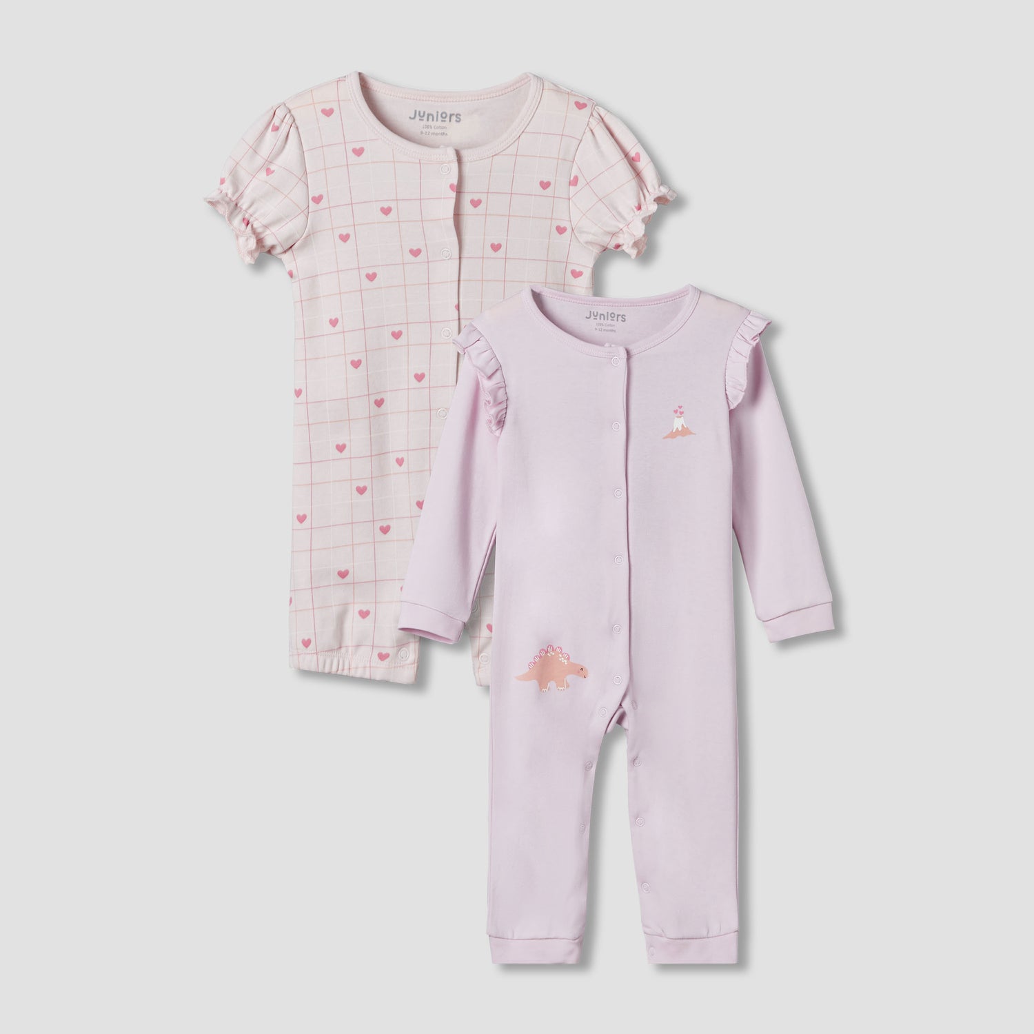 Set of 2 Juniors Cotton Sleepsuit and Romper with Assorted Print