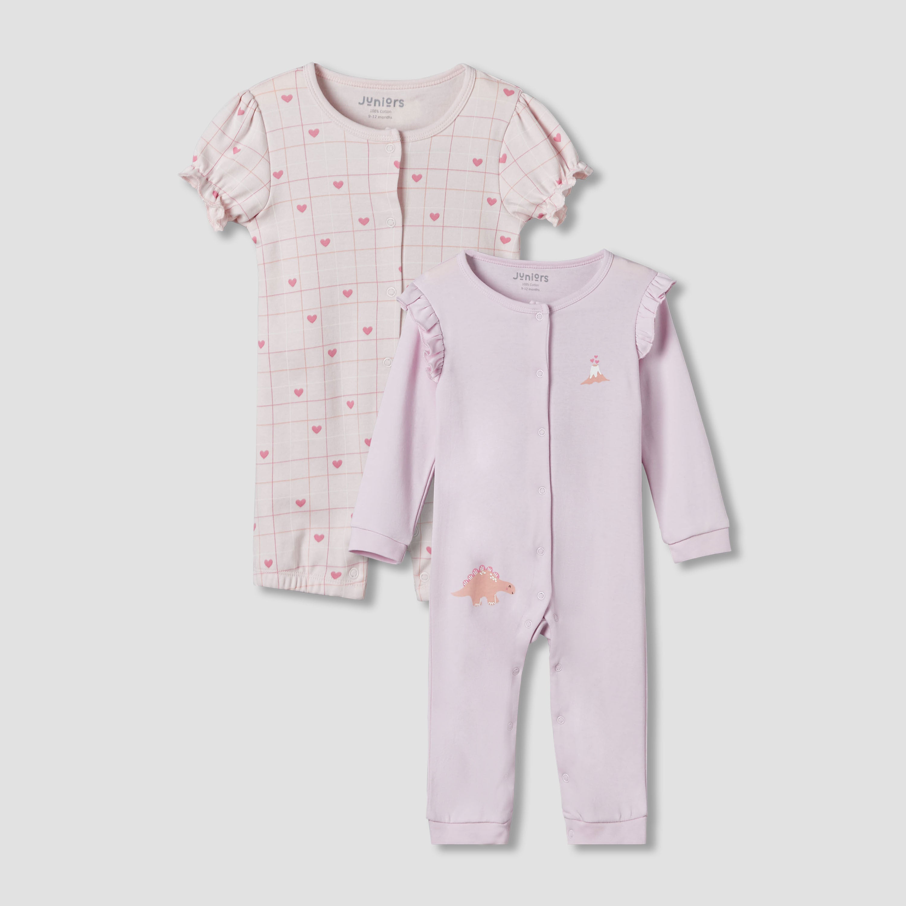 Set of 2 Juniors Cotton Sleepsuit and Romper with Assorted Print
