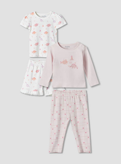 Pack of 2 Juniors Cotton Round Neck Pyjama Set with Fun Print-baby-girls-clothing-nightwear-pyjamasets-image-1