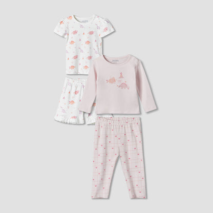 Pack of 2 Juniors Cotton Round Neck Pyjama Set with Fun Print - Pink / 12-18 mths