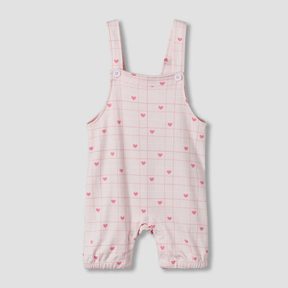 Juniors Short Sleeves T-shirt and Dungaree Set with Heart Print