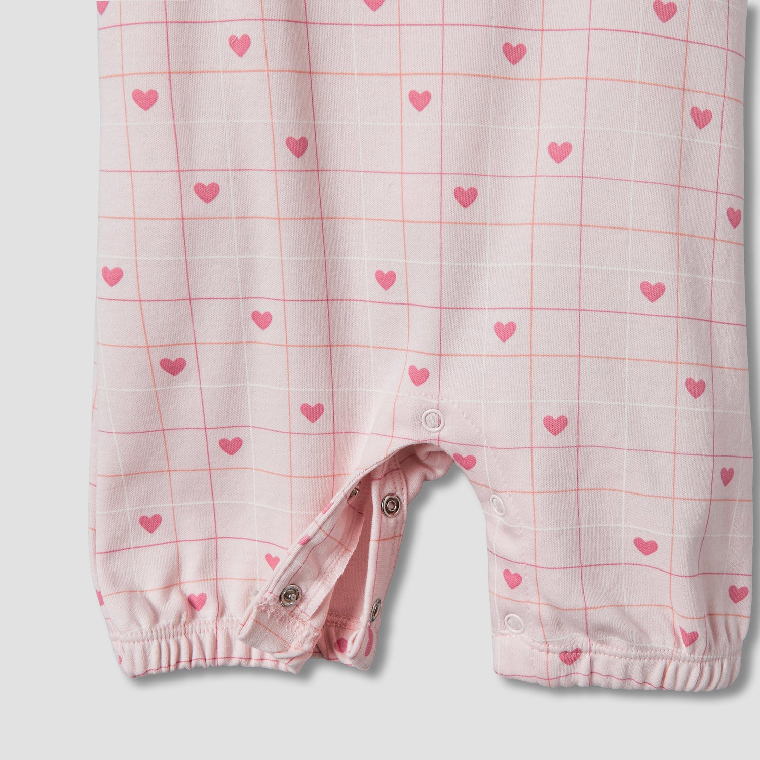 Juniors Short Sleeves T-shirt and Dungaree Set with Heart Print