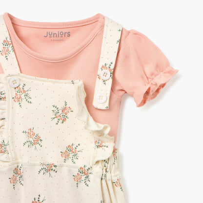 Juniors All-Over Floral Print Dungaree and T-shirt Set