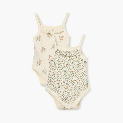 Juniors Floral Print Sleeveless Bodysuit with Snap Button Closure - Set of 2 - Cream / 12-18 mths