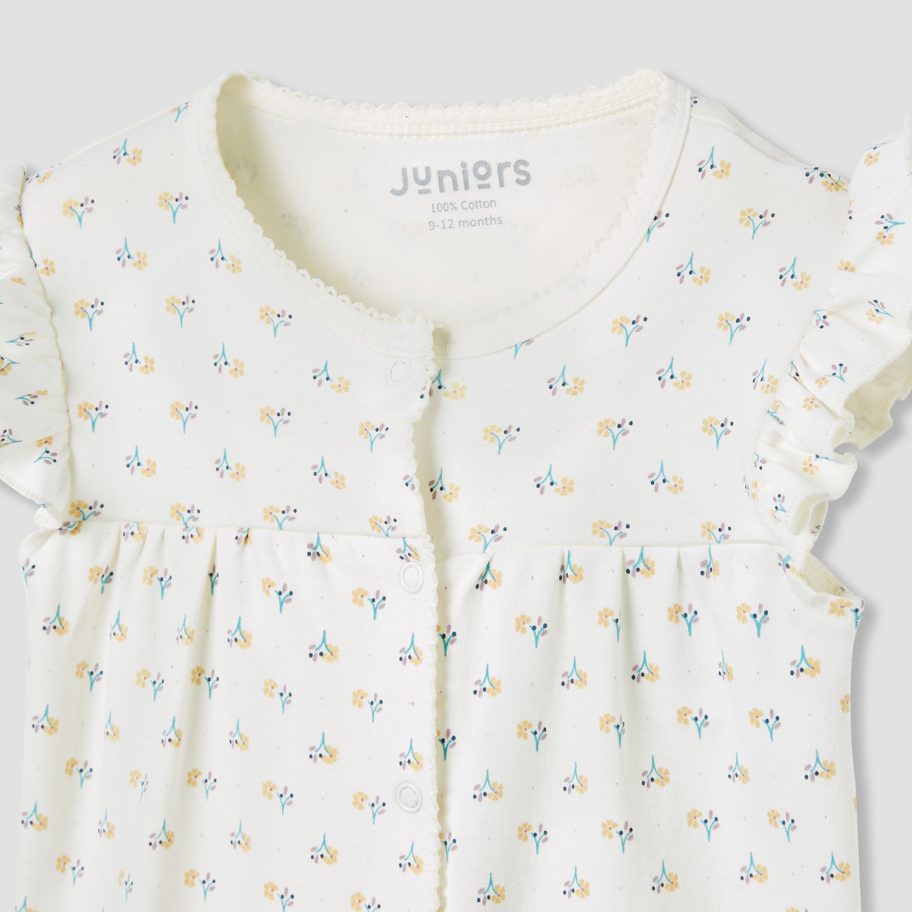 Juniors Floral Print Romper with Ruffle Sleeves