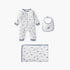 Juniors Dinosaur Print Sleepsuit with Bib and Receiving Blanket - Blue / 0-3 mths