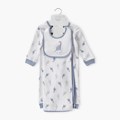 Juniors Dinosaur Print Sleepsuit with Bib and Receiving Blanket
